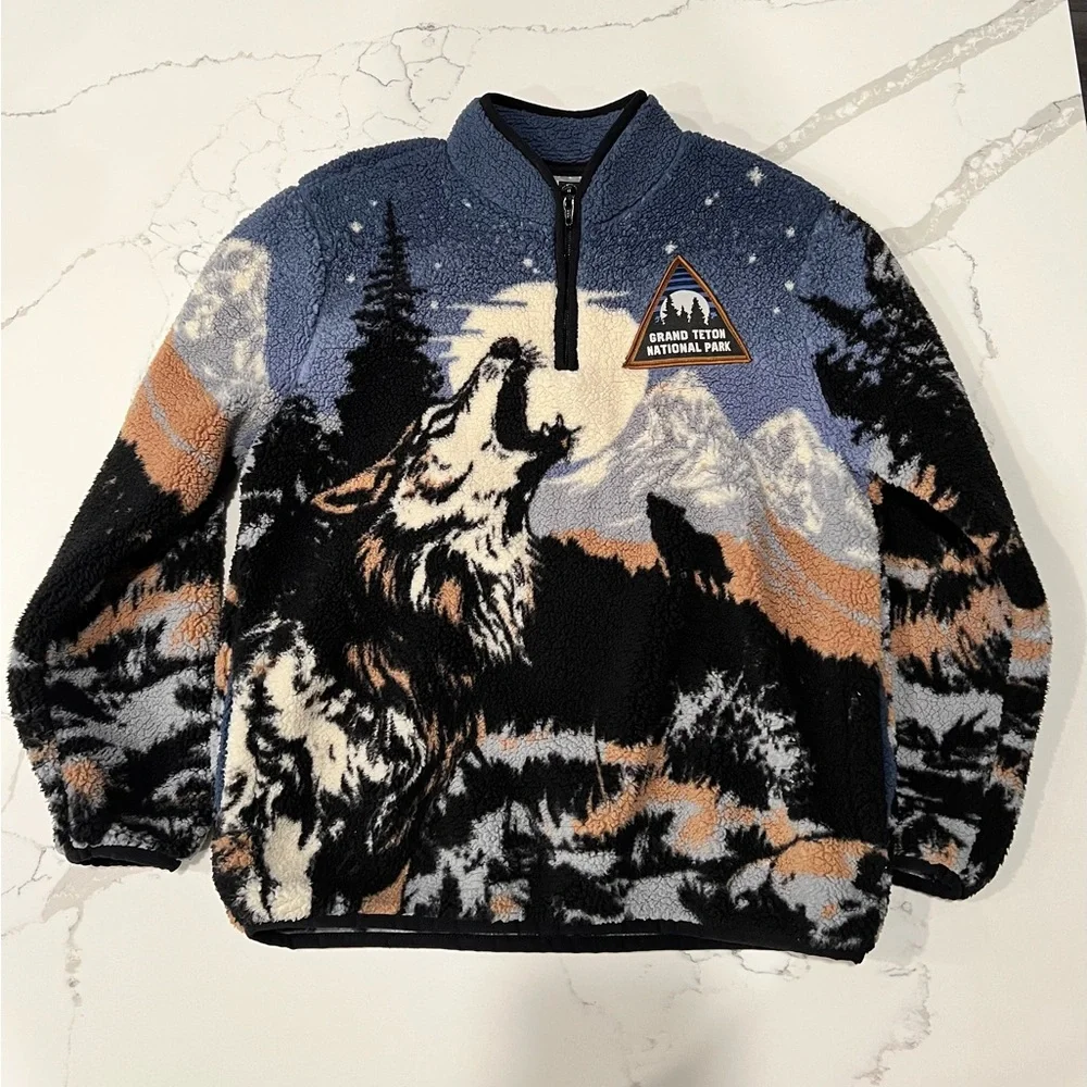 Sherpa Quarter Zip Grand Teton National Park Kids Size 10/12 - Blue/Black/Tan